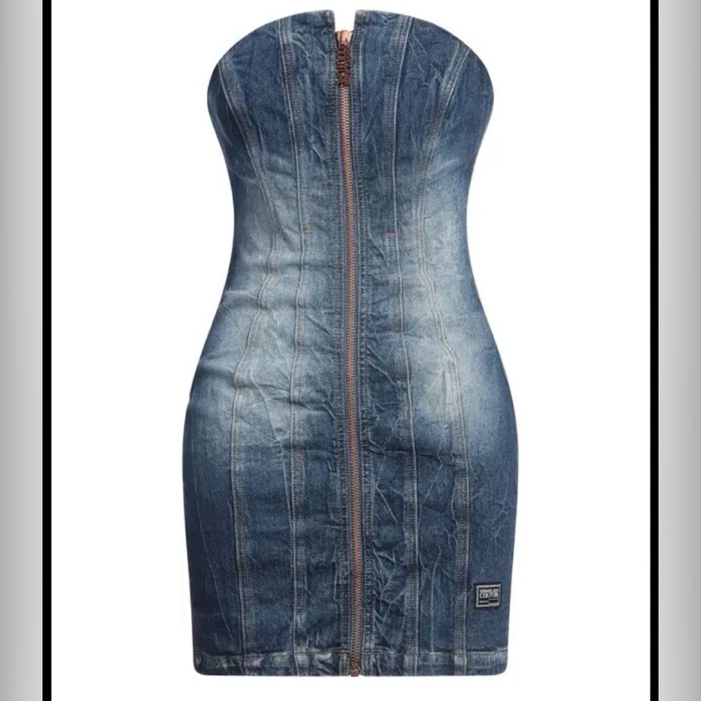 Versace Indigo Jeans Couture strapless mini dress-Authentic